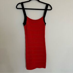 Sexy Black and Orange/Red crisscross back stretch knit dress.
